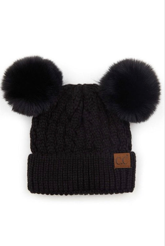 Double Pom Pom Cable Knit Beanie Collection