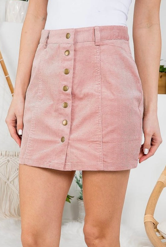Janice Button Front Corduroy Mini Skirt