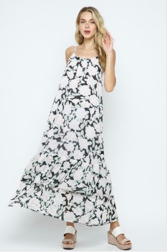 Floral Crinkled Chiffon Maxi Dress